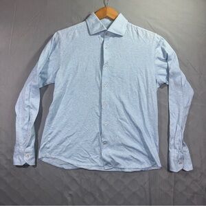 Maurizio Baldassari Shirt Mens Medium Blue Jersey Knit Button Front Made Italy
